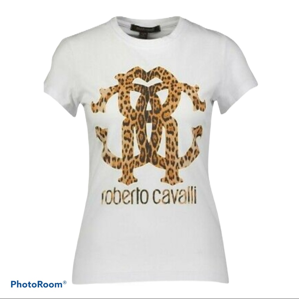 NWT Roberto Cavalli Logo T-shirt Donna White  XL